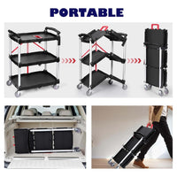 Carrello di servizio pieghevole Garvee, resistente, 176 libbre, con ruote girevoli a 360°, maniglia ergonomica, per ufficio e officina, telaio in alluminio, nero