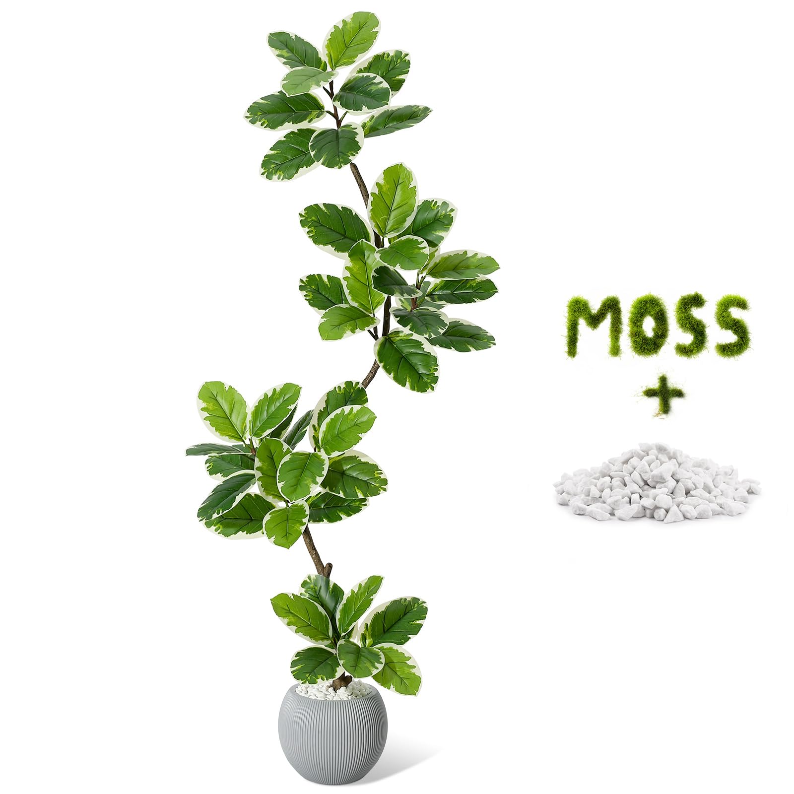 Albero artificiale Garvee Ficus Lyrata da 5 piedi con fioriera a sfera per soggiorno, ufficio, verde, 47 foglie