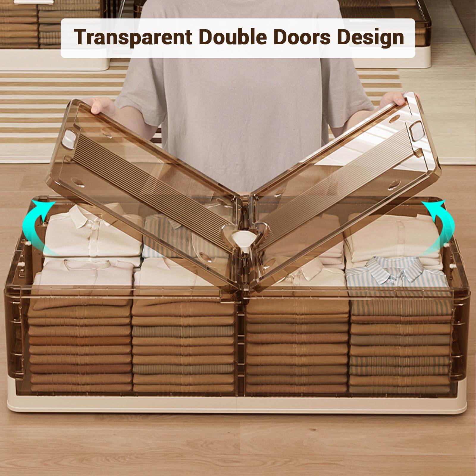 Contenitori portaoggetti sottoletto in plastica trasparente Garvee con coperchi e ruote per camere da letto e piccoli spazi, pieghevoli, impilabili, antipolvere