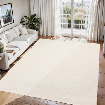 Tappeto Garvee lavabile 8x10 per soggiorno e sala da pranzo, moderno, antiscivolo, antimacchia, beige, pelo corto, poliestere