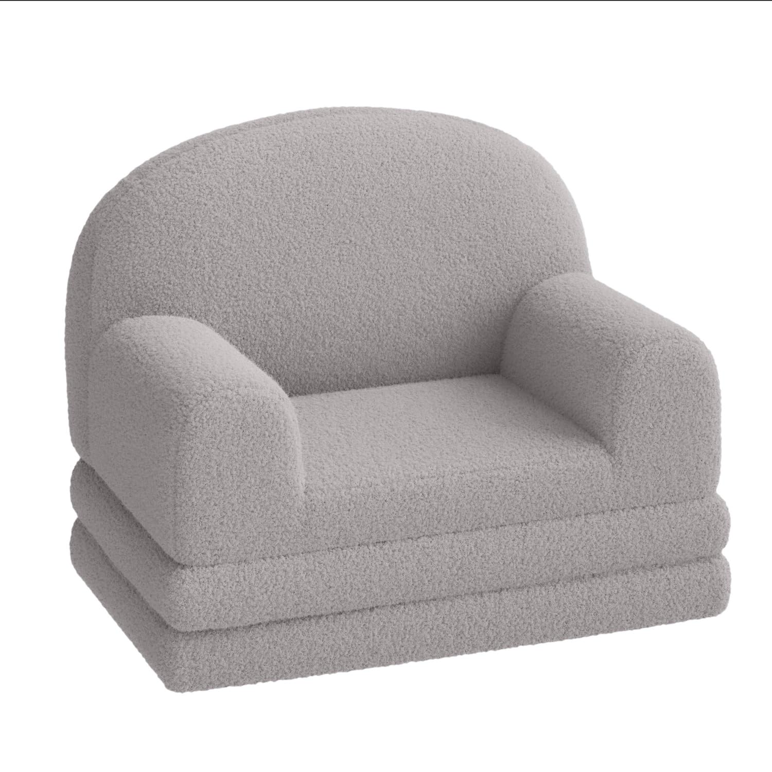 Divano per bambini Garvee 2 in 1, pieghevole, in pile, comodo e portatile, grigio, per sala giochi e camera da letto