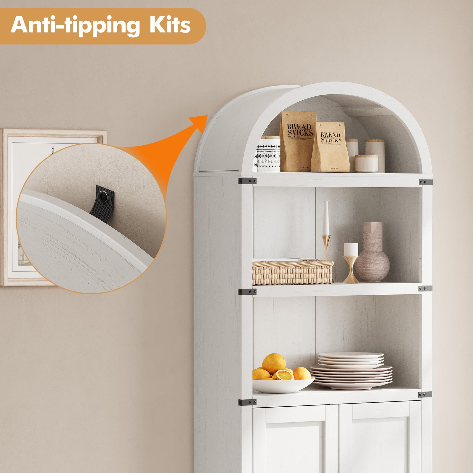 Libreria Garvee con ante, stile rustico, in legno MDF, protezioni angolari in metallo per soggiorno e studio, altezza 71,65", colori legno naturale