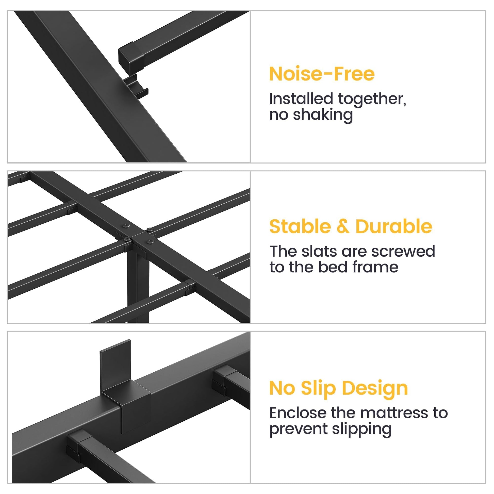Struttura letto matrimoniale in metallo Garvee da 14 pollici con robuste doghe in metallo per camera da letto, altezza 14 pollici, nero, silenzioso, non richiede box spring