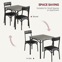 Set da pranzo Garvee per 2 persone con sedie imbottite, tavolo da cucina grigio rustico, MDF e acciaio, salvaspazio, per stanze e appartamenti di piccole dimensioni