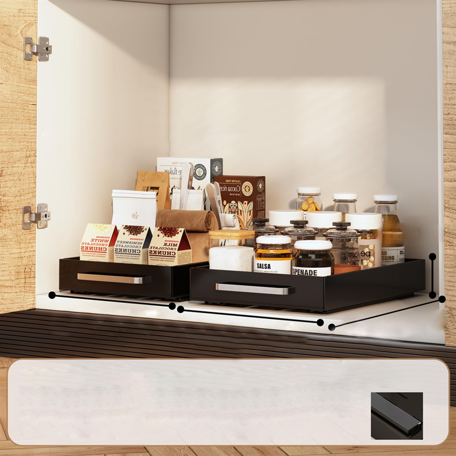 Garvee Set da 2 pezzi per porta scorrevole, per cucina e bagno, plastica robusta, salvaspazio, nero