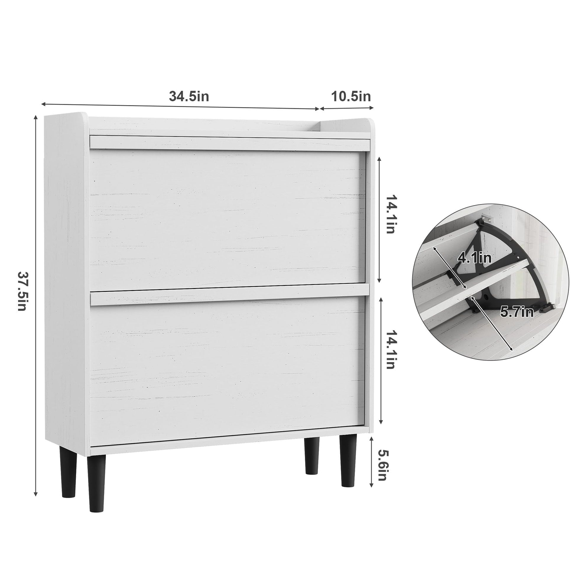 Scarpiera Garvee con 2 cassetti a scomparsa, ripiano regolabile, legno MDF per corridoio e soggiorno, bianco, ampio spazio di archiviazione, antiribaltamento