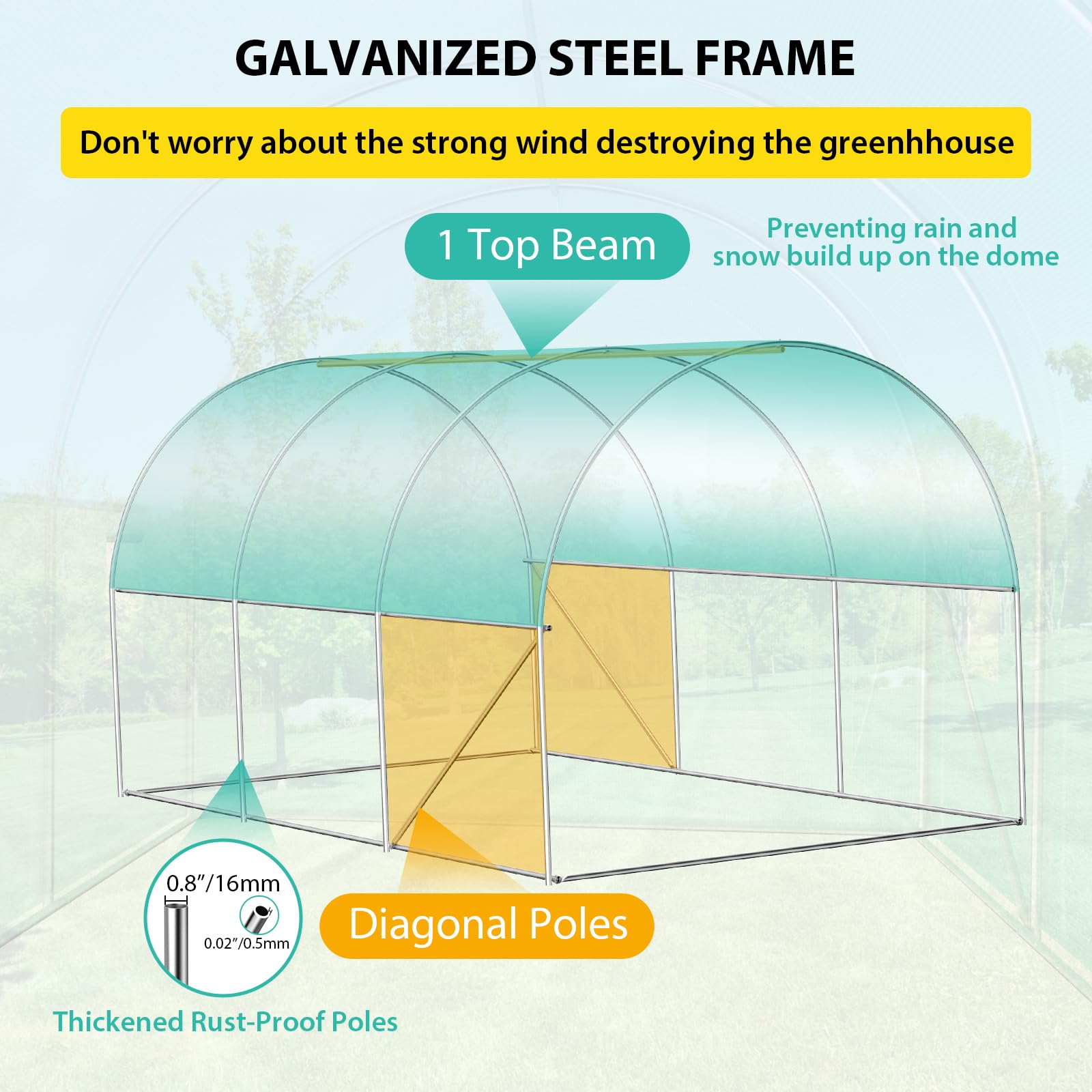 Serra Garvee 13x8x7 piedi con struttura in acciaio zincato, 6 finestre, porta avvolgibile con cerniera, copertura in PE verde, resistente alle intemperie, ideale per il giardino