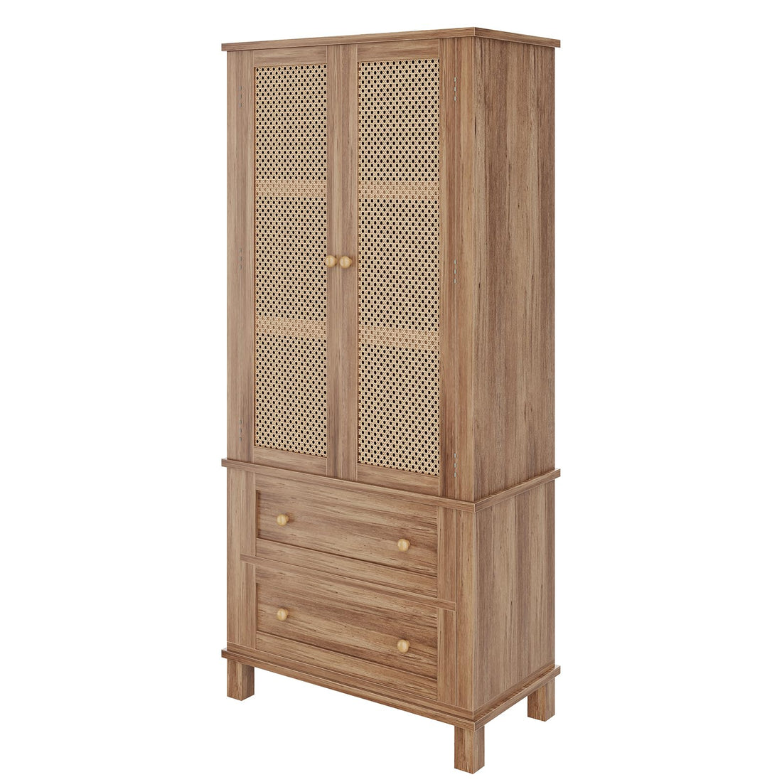 Mobiletto da cucina Garvee con 2 ante in rattan, 2 ripiani regolabili, mobiletto in noce alto 64" per soggiorno e sala da pranzo, stile fattoria
