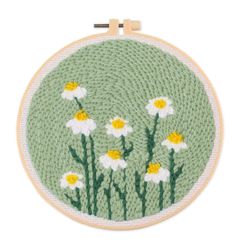 Kit di avviamento per ricamo con ago perforato Garvee con motivo floreale, tessuto lavabile, filato e telaio da ricamo, ideale per principianti, regalo fai da te, taglia unica