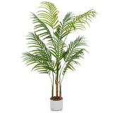 Garvee Palma Areca Artificiale 100-130cm con Vaso Bianco in PEVA per Interni Casa Ufficio Verde Naturale Regolabile - 120Cm +  10 Üppigen