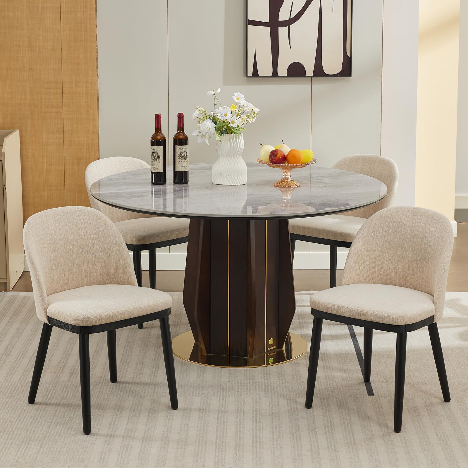 Sedie da pranzo imbottite Garvee, set da 2, beige, moderne, cuscini spessi, gambe in legno, schienale ergonomico, per cucina e bar