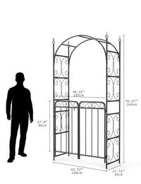 Arco da giardino Garvee da 8 piedi con cancello, metallo pesante, resistente alle intemperie, nero, per matrimoni e giardino, struttura a traliccio