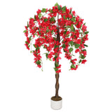 Garvee Albero Bougainvillea Artificiale 120 cm con 168 Fiori Rossi, Vaso Elegante, Interni ed Esterni, Poliestere Realistico, Tronco Naturale - Rosso