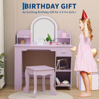 Tavolo da toeletta per bambini Garvee con luce LED e sgabello, regolabile, MDF, viola, per bambine dai 3 ai 9 anni, sala giochi