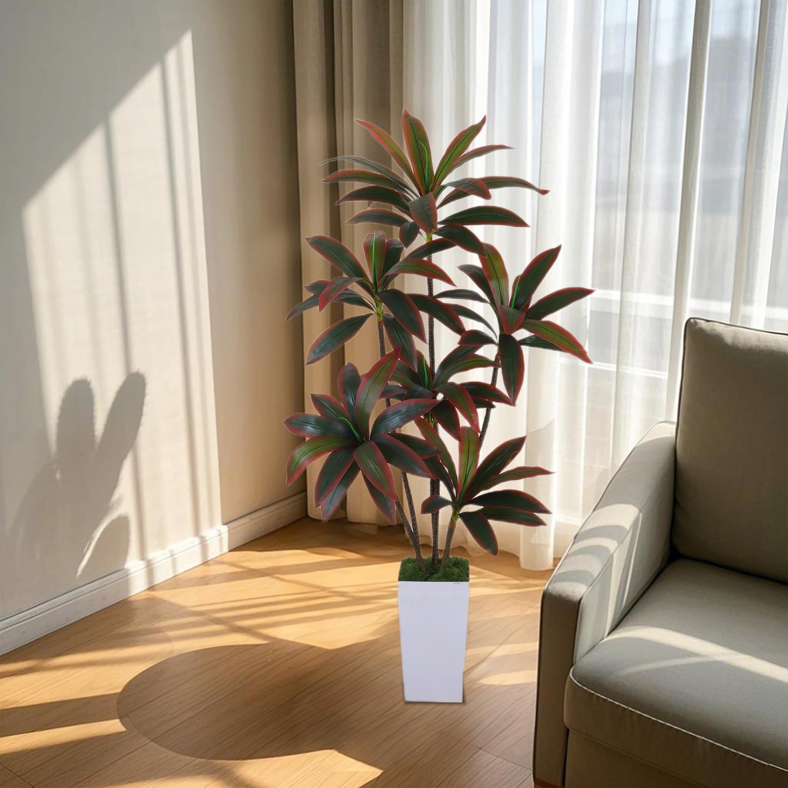 Pianta artificiale di Dracena Garvee da 5 piedi con vaso conico bianco per decorazione d'interni, facile da curare, design flessibile