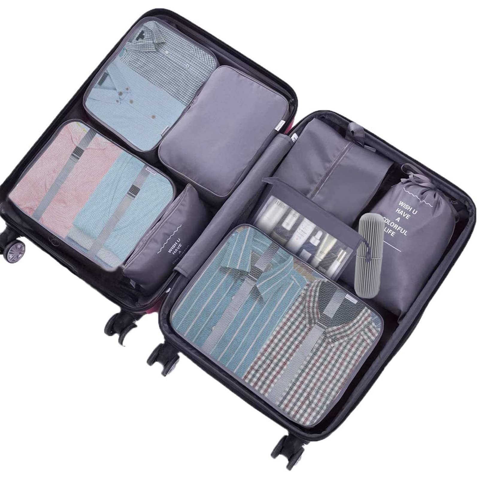 Garvee Set 9 Cubi Organizzatori Valigia - Tasche Leggere In Nylon Impermeabile Per Viaggi E Campeggio, Design A Rete, Chiusura Zip Doppia, Multicolore