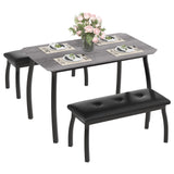 Garvee Tavolo da Pranzo 109 cm con 2 Panche Imbottite in Pelle PU, Telaio in Metallo Robusto, Design Compatto, Stile Country, per Cucina e Spazi Ridotti - Grey
