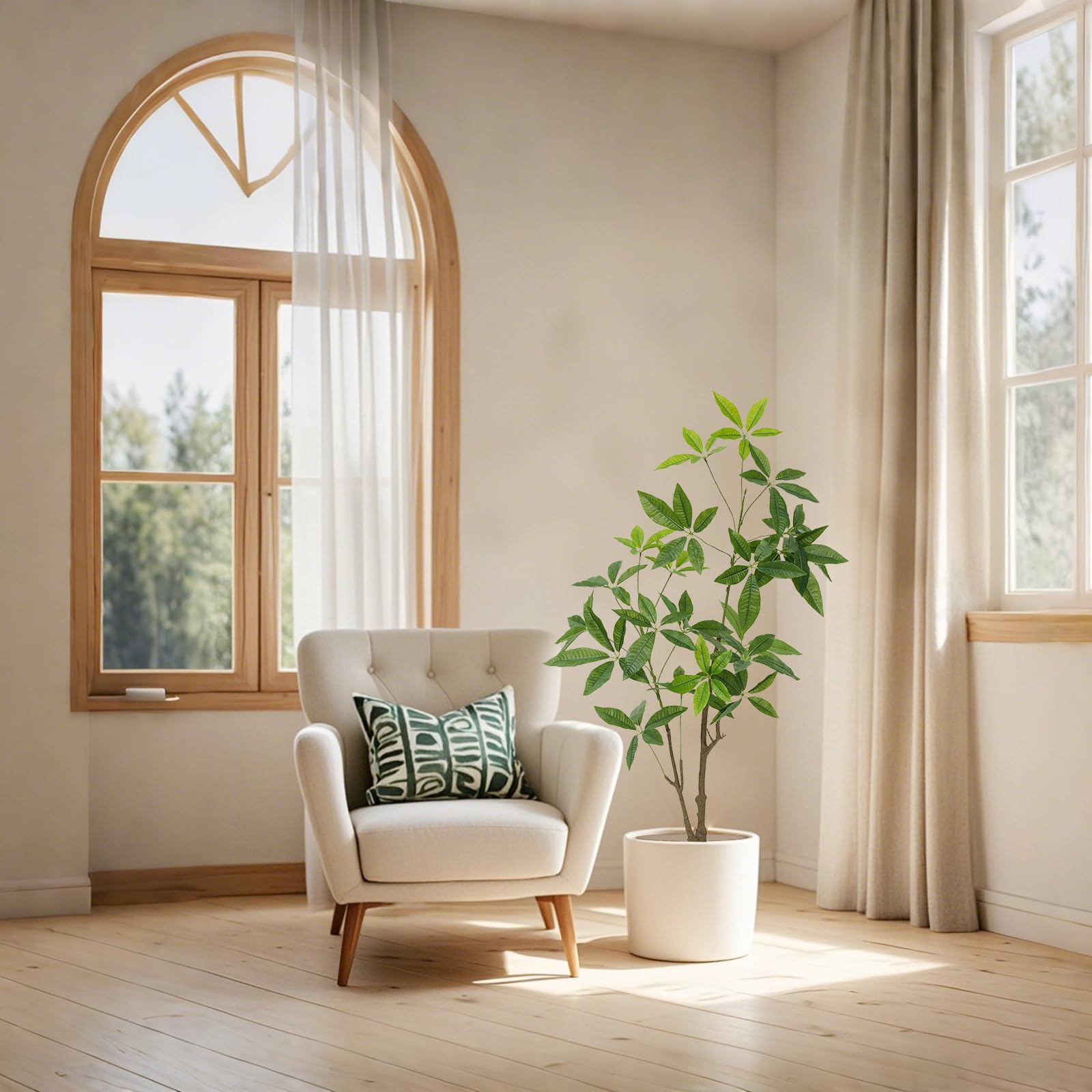 Albero dei soldi artificiale Garvee, 4 piedi, Pachira da interno, portafortuna, facile da pulire, foglie personalizzabili, durevoli, decorazione per ufficio e soggiorno, verde