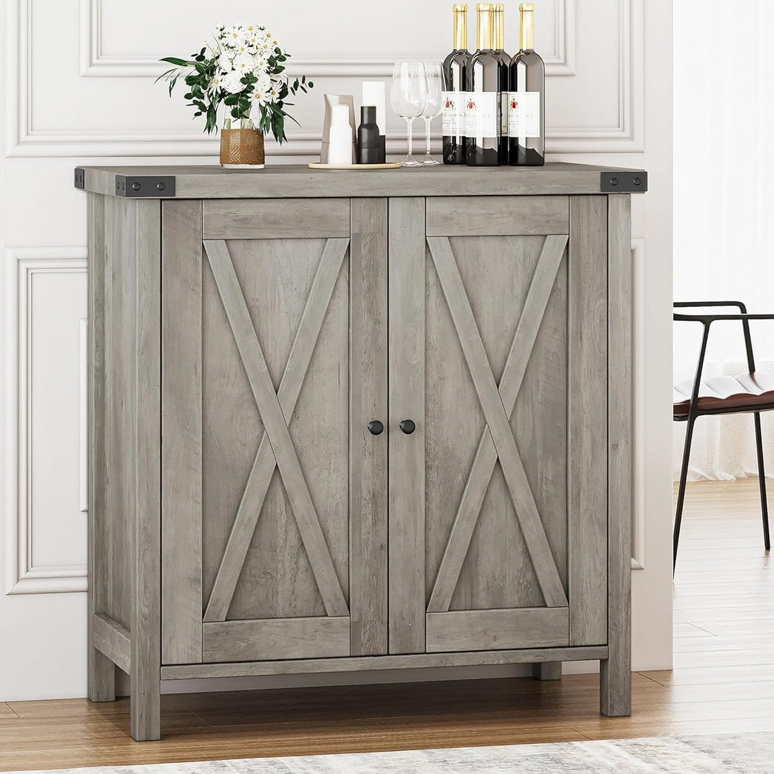 Credenza Garvee piccola in stile rustico con 2 ante e ripiani regolabili, 76,2 x 40 x 80 cm, grigio rustico, per soggiorno e sala da pranzo