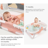 GARVEE Vasca da bagno per neonati, pieghevole, salvaspazio, con termometro e tappetino antiscivolo per neonati e bambini piccoli, rosa