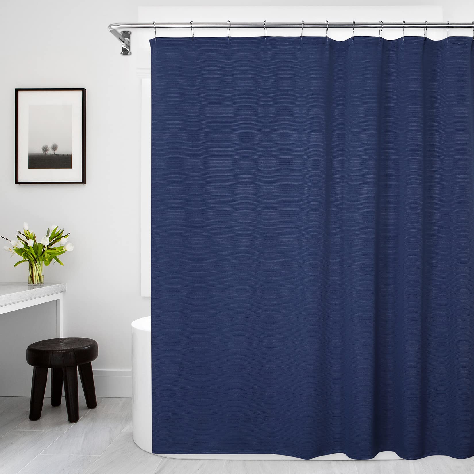 Tenda da doccia GARVEE con strisce testurizzate, lavabile, resistente alla muffa, effetto lino, blu navy, 183x213 cm, qualità alberghiera, bagno