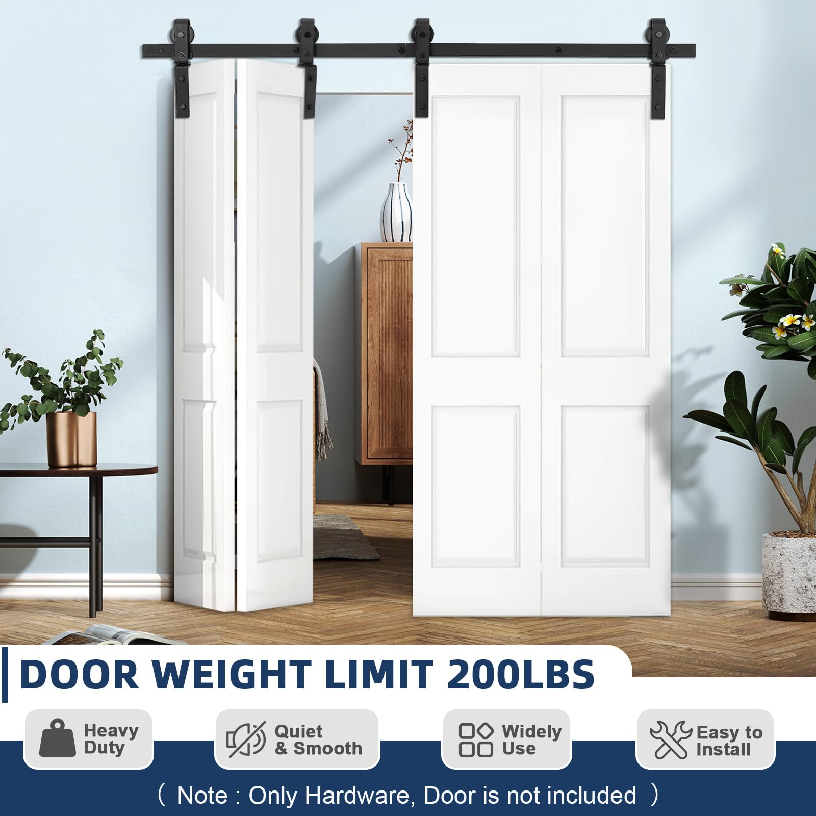 Set di ferramenta per porte scorrevoli a soffietto Garvee da 72", capacità di carico di 400 libbre, cuscinetti a sfera silenziosi, acciaio, salvaspazio, 4 porte, per uso residenziale e agricolo