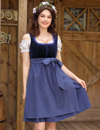 Garvee - Vestito Dirndl corto tradizionale da donna, 3 pezzi, in velluto blu scuro, Oktoberfest B38
