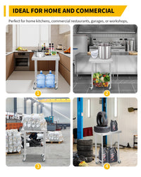 Tavolo da lavoro in acciaio inox Garvee 45.7x91.4 cm con ruote per cucina e officina, stabile, mobile, antiruggine, ergonomico, versatile