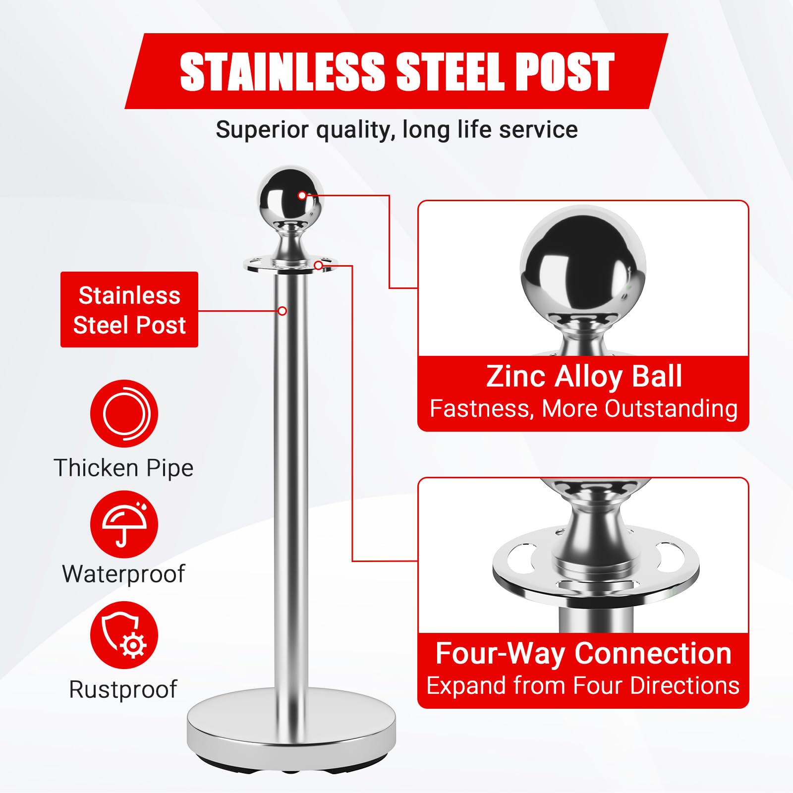 Pali in acciaio Garvee da 5 piedi con corde di velluto: elegante barriera per eventi, feste e funzioni