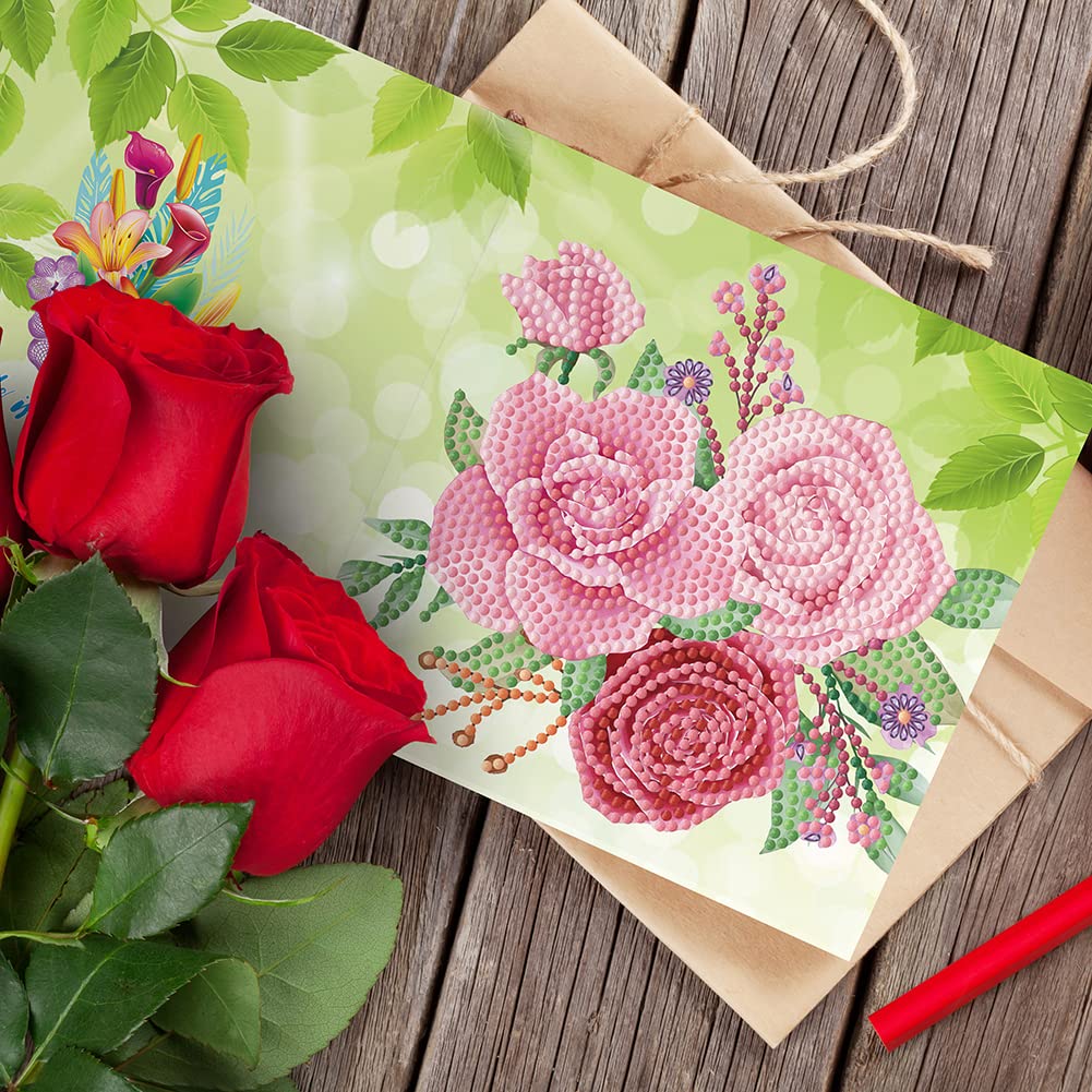 Garvee 5D Diamond Painting Set di biglietti d'auguri, 8 pezzi, floreali fatti a mano, 30x15 cm, colorati