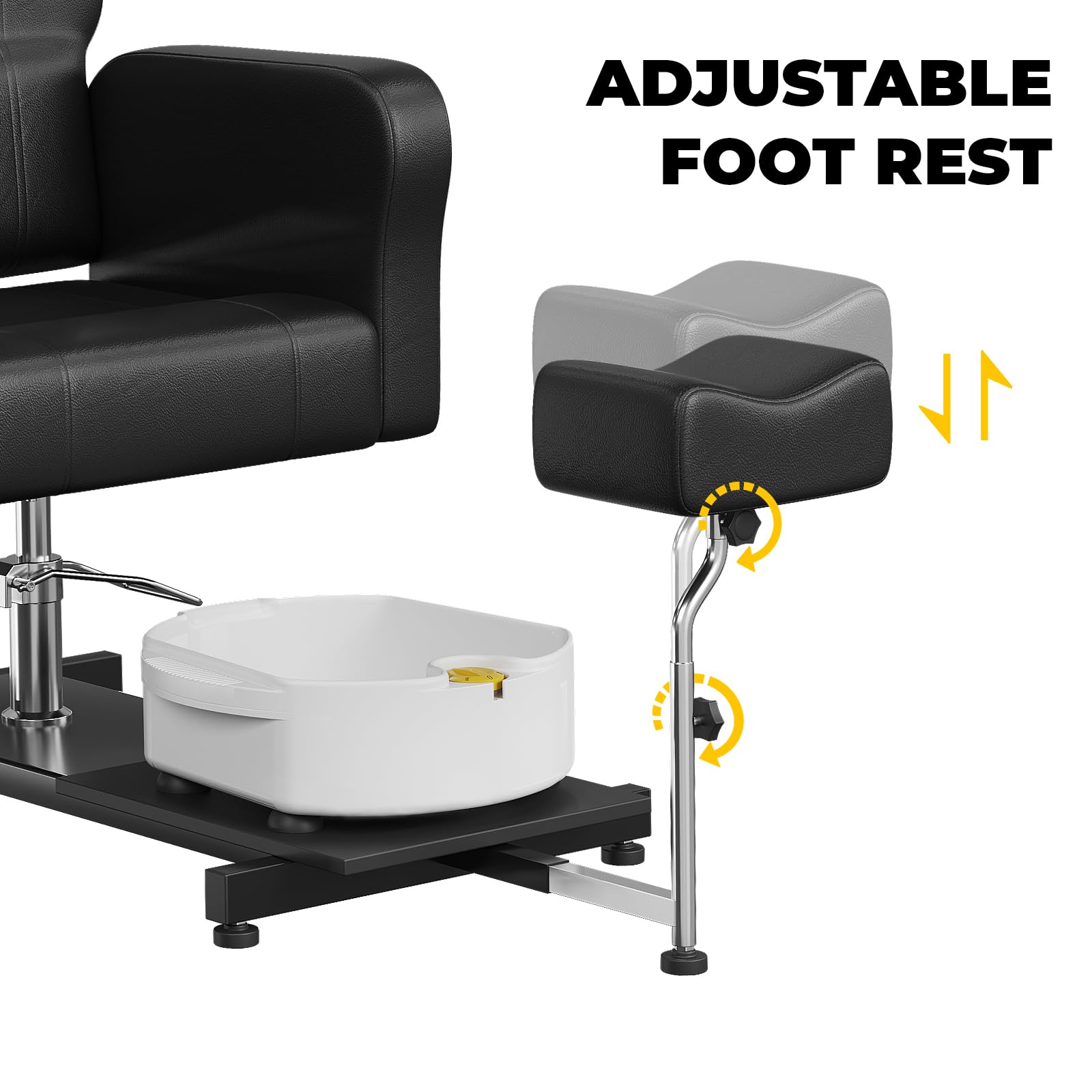 Poltrona pedicure reclinabile Garvee con vasca massaggiante per i piedi, altezza regolabile, girevole a 360°, pelle, poggiapiedi regolabile, nero, salone di bellezza