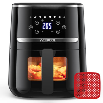 Friggitrice ad aria calda Garvee da 4,5 l e 1500 W con finestra di visualizzazione e tappetino da forno in silicone per la cucina di famiglia