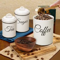 Contenitori per la conservazione Garvee con coperchio, set da 3, contenitori in metallo per caffè, tè e zucchero, bianchi, 1,5 l, ermetici, impilabili