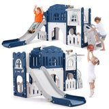 Garvee 8 in 1 Scivolo per bambini, parco giochi al coperto con canestro da basket, scala di arampicata, tunnel, telescopio, PP resistente per soggiorno e giardino, compatto, multicolore - Blu