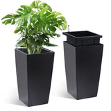 Garvee Set di 2 fioriere alte 16" con irrigazione automatica e indicatore del livello dell'acqua per giardino e patio, nere, resistenti alle intemperie, in plastica - Blu