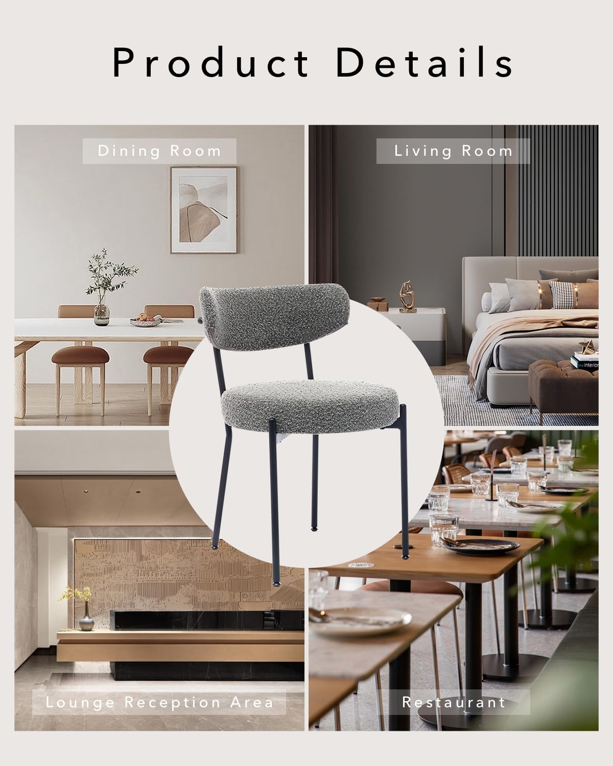 Set 2 sedute per Pranzo Garvee Mid Century Bouclé Viol e shinale regolabi Viol in metallo in schiuma ad alta densità Ergonomiche per sala da Pranzo Nero