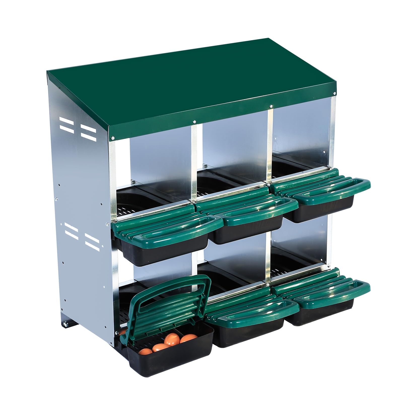 Nido per polli Garvee, 6 fori, in metallo con raccoglitore per uova mobile, vassoi rimovibili, per pollaio, resistente, facile da pulire