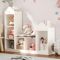 Libreria per bambini Garvee con angolo lettura, 6 ripiani, in legno, design moderno del tetto, per camerette e aule, 42,32x47,75x11,8 pollici