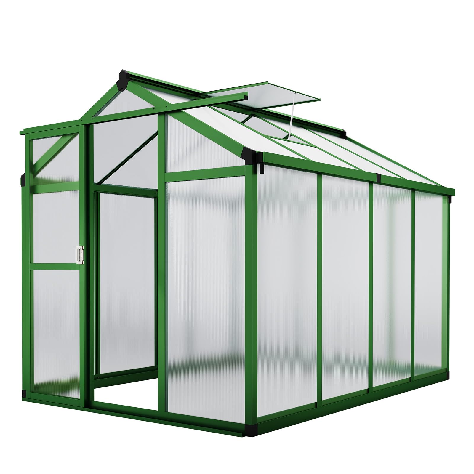 Serra in alluminio Garvee 6x8 piedi con policarbonato, ventilazione del tetto per giardino e patio, robusta, protezione UV, facile da montare, grigia