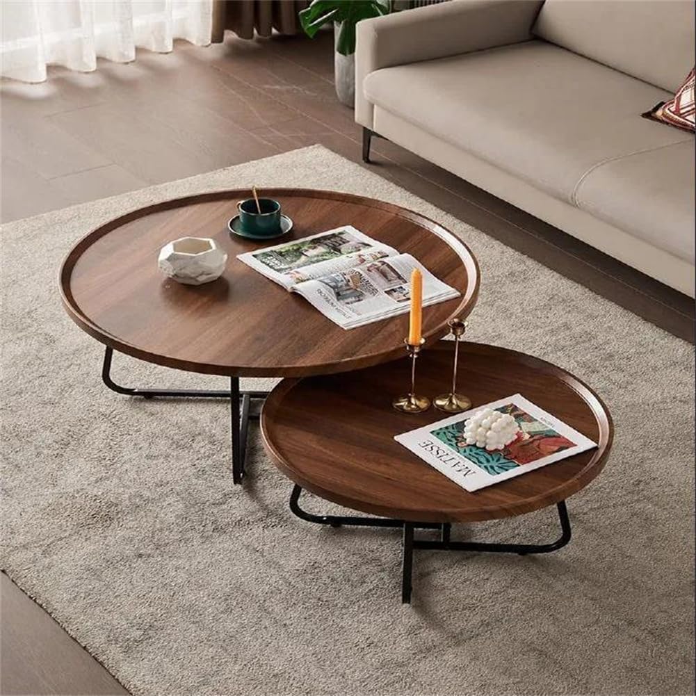 Tavolino da caffè impilabile Garvee, set di 2, rotondo, con piedini antiscivolo, per soggiorno e ufficio, 28x18 e 20x15 pollici, marrone