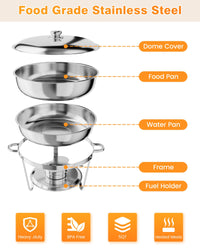 Garvee 5QT Chafing Dish Buffet Set in acciaio inossidabile, confezione da 4 - Attrezzatura professionale per la ristorazione per il controllo della temperatura durante feste ed eventi