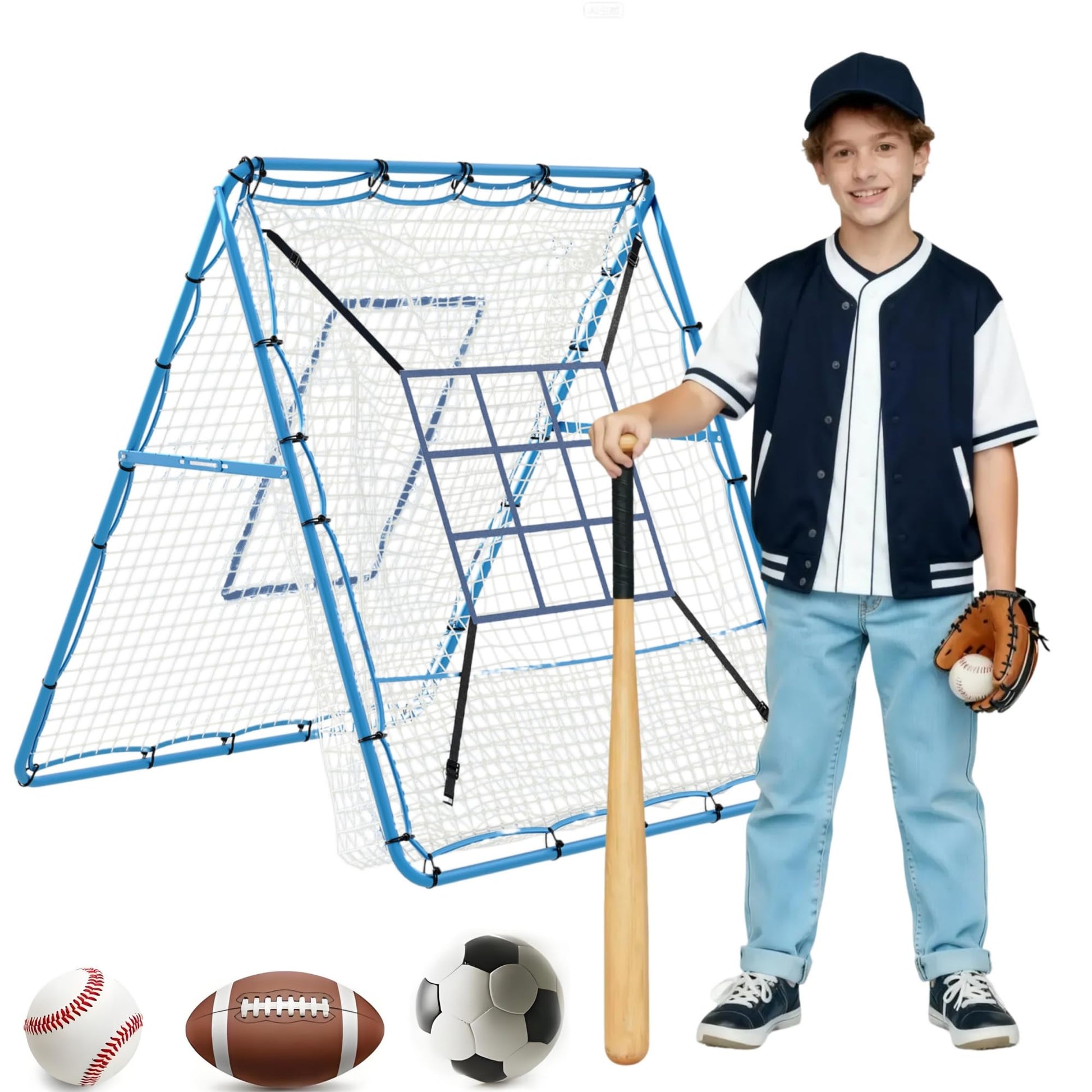 Rete da rimbalzo per lancio di baseball Garvee 5x4 piedi con bersaglio a 9 fori, angolo regolabile, struttura in metallo, pieghevole, versatile per giardino e allenamento