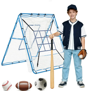 Rete da rimbalzo per lancio di baseball Garvee 5x4 piedi con bersaglio a 9 fori, angolo regolabile, struttura in metallo, pieghevole, versatile per giardino e allenamento