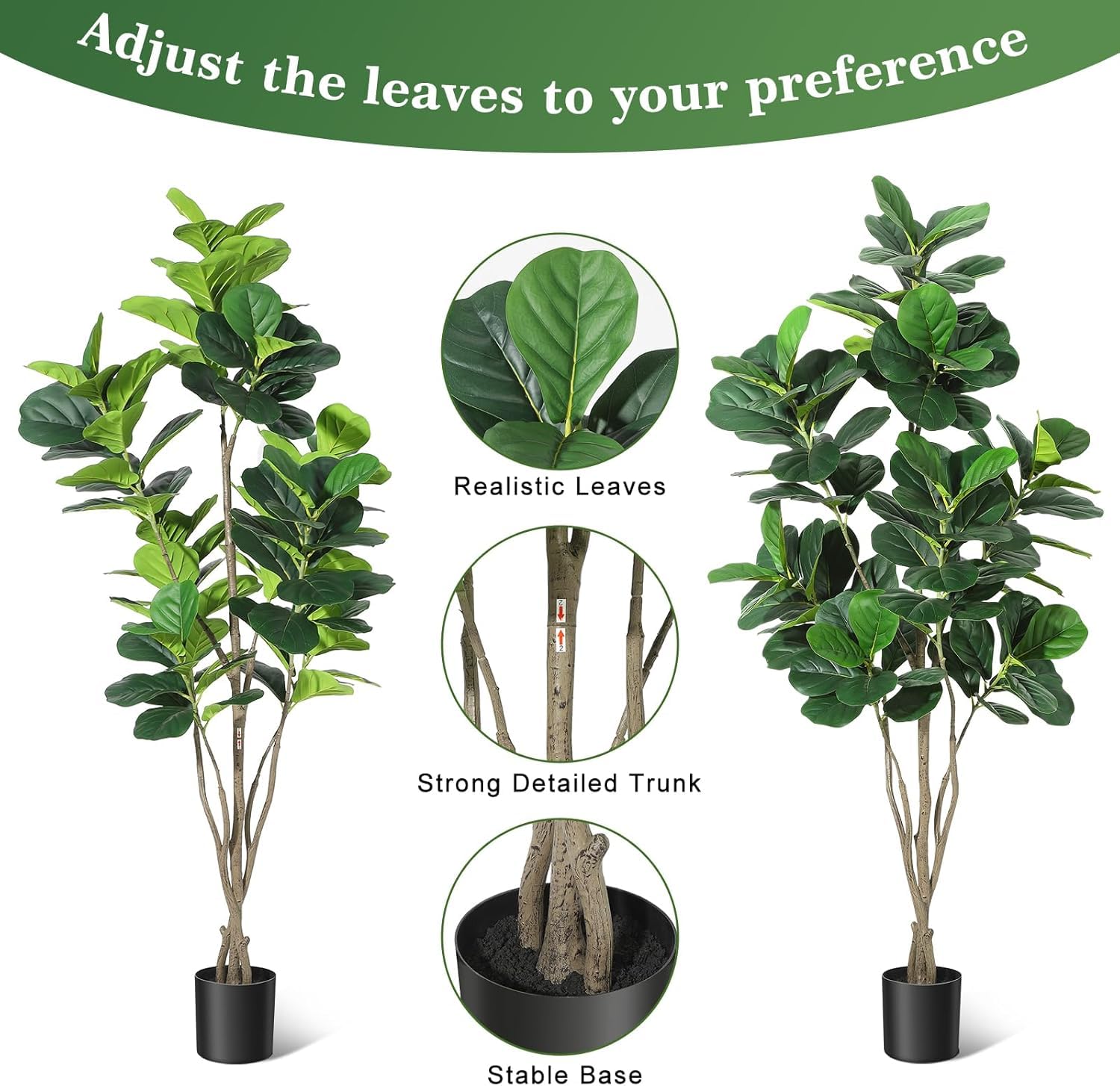 Albero di fico artificiale Garvee da 6 piedi con vaso nero per decorazioni interne/esterne, facile da pulire, resistente alle intemperie, consistenza realistica