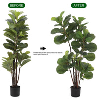 Albero artificiale Garvee Ficus Lyrata da 4 piedi con 72 foglie e robusto vaso in cemento per casa e ufficio, facile da pulire, verde scuro