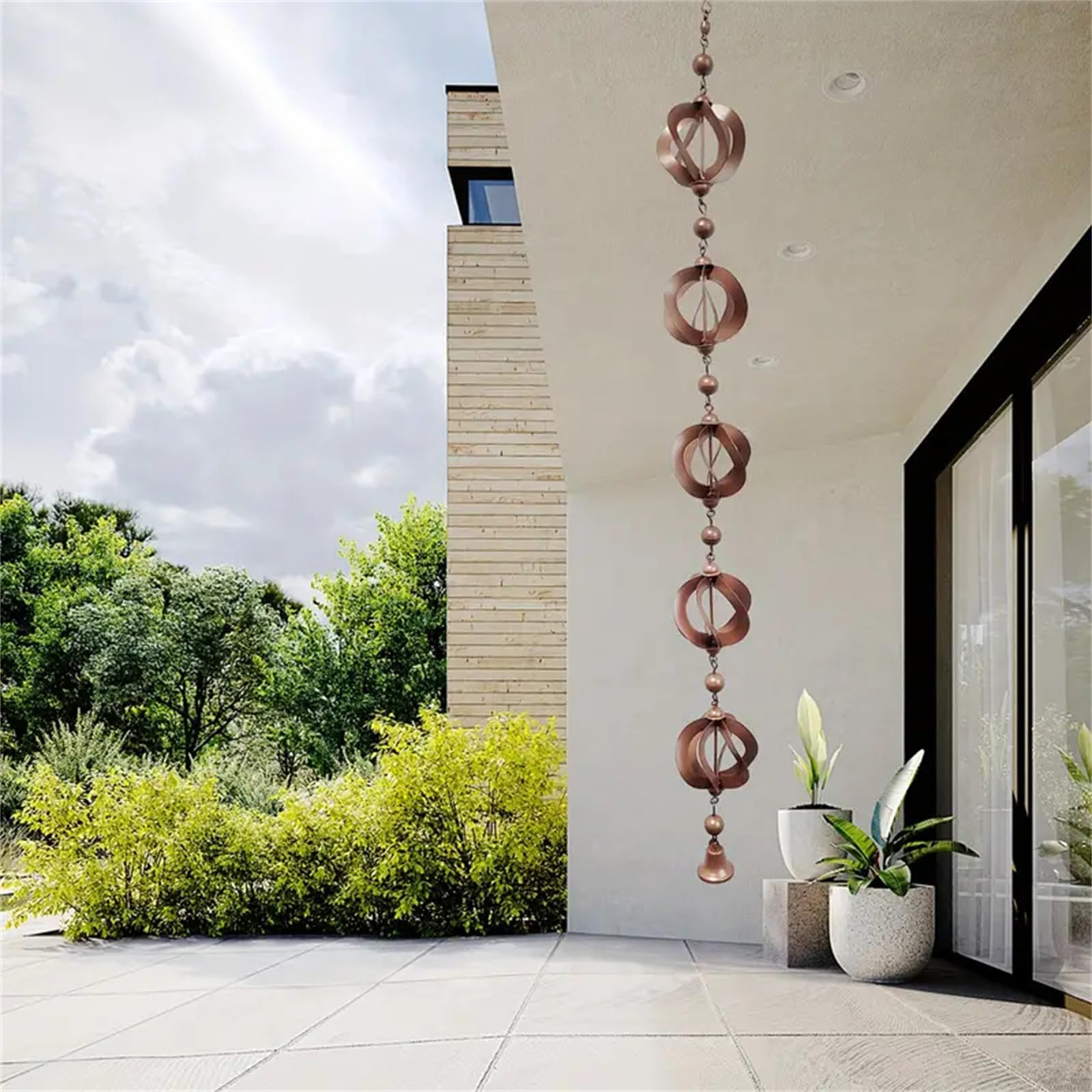 Garvee Catena Pioggia in Metallo con Campana - 108cm, Resistente, Antiruggine, Decorazione Giardino Esterni, Suono Naturale