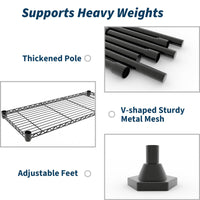 Scaffalatura in metallo Garvee da 59" di altezza, 5 ripiani, a forma di L, ripiani in filo metallico regolabili, scaffale portaoggetti resistente per cucina, ufficio, garage, 70,8" di larghezza x 59,4" di altezza x 15,7" di profondità, nero