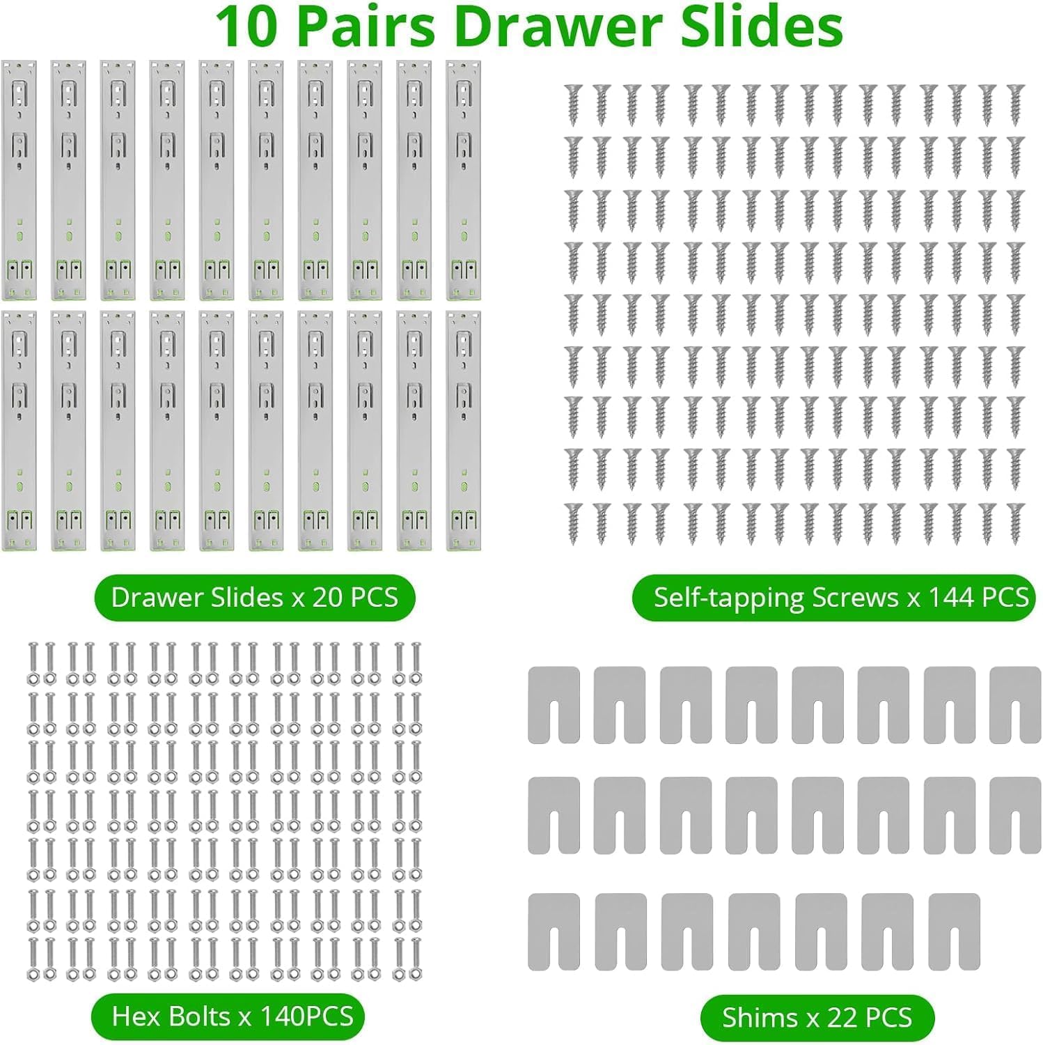 Guide per cassetti Garvee da 12/14/16 pollici, estensione completa, cuscinetti a sfera, montaggio laterale in metallo a 3 vie, robuste per mobili e armadi.