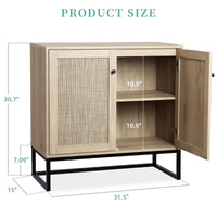 Credenza Garvee, mobiletto portaoggetti in rattan con ripiani regolabili e gambe in metallo per soggiorno e cucina, 31,5"x15"x30,7" marrone chiaro