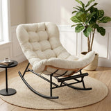 Garvee Sedia a Dondolo Papasan Rattan Naturale con Poggiapiedi Estensibile per Relax Interno Capacità 160 kg Colore Naturale - Beige -Flanella